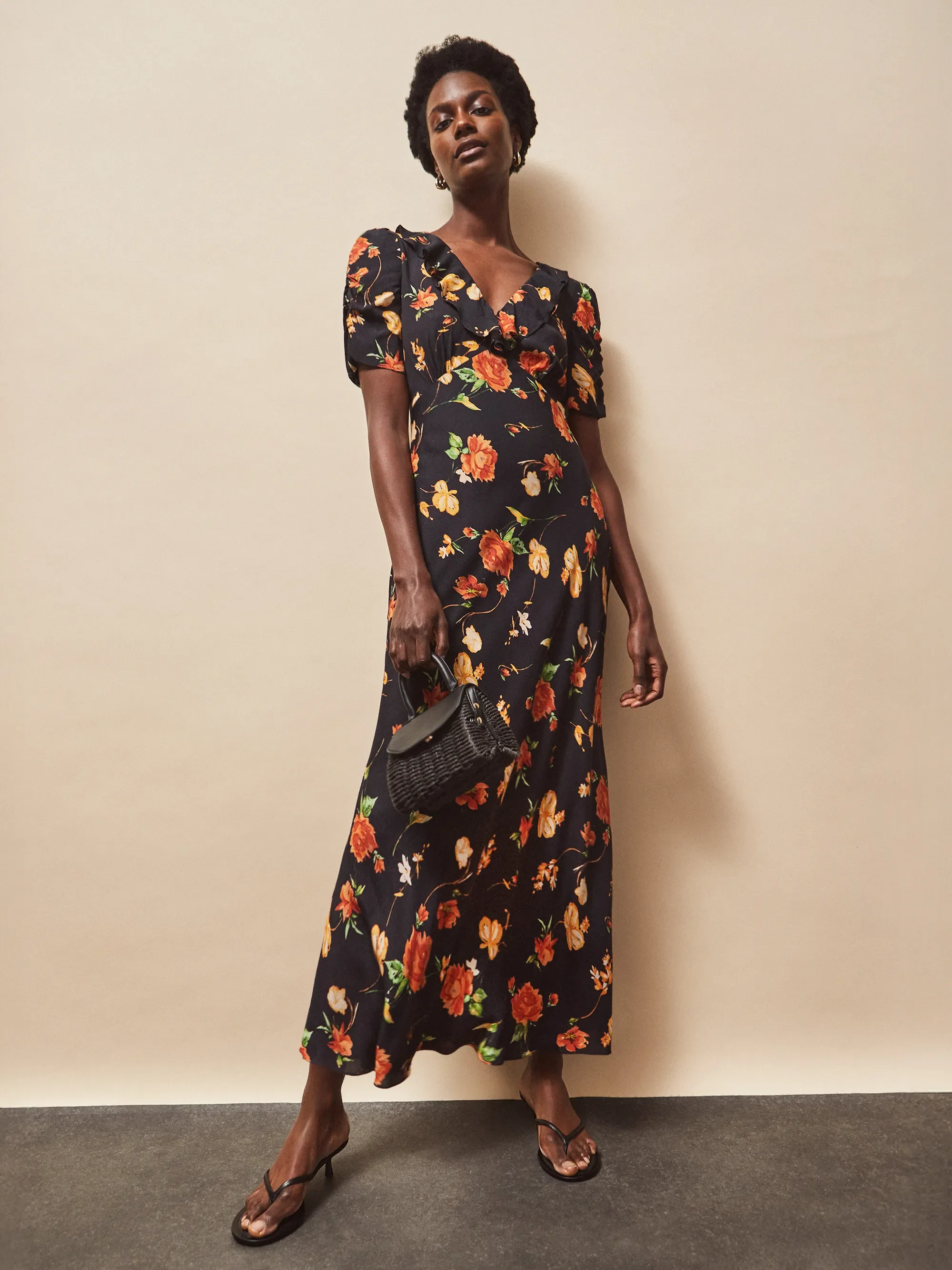 Petite Red And Yellow Floral Print Tie Back Dress