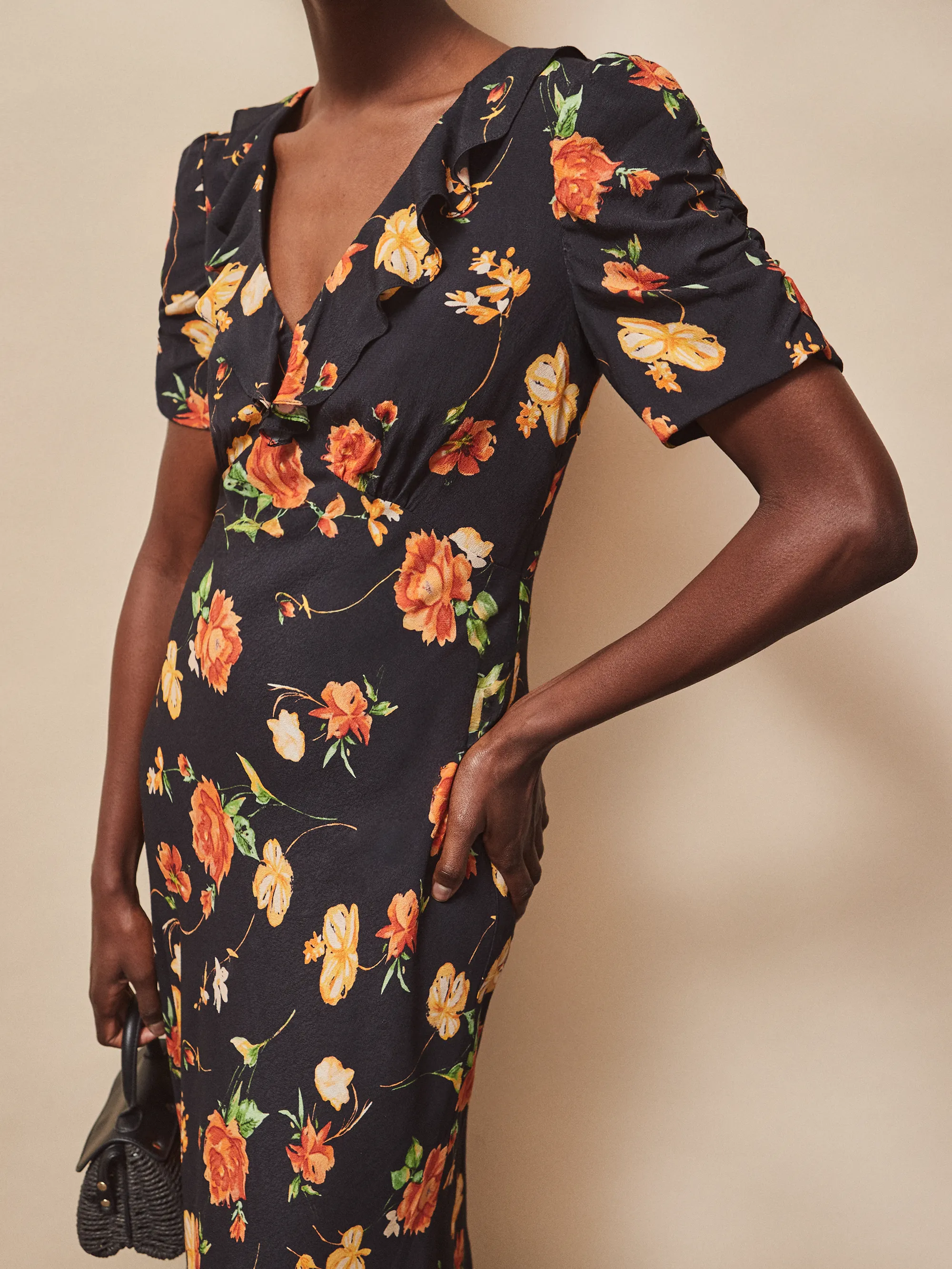 Petite Red And Yellow Floral Print Tie Back Dress