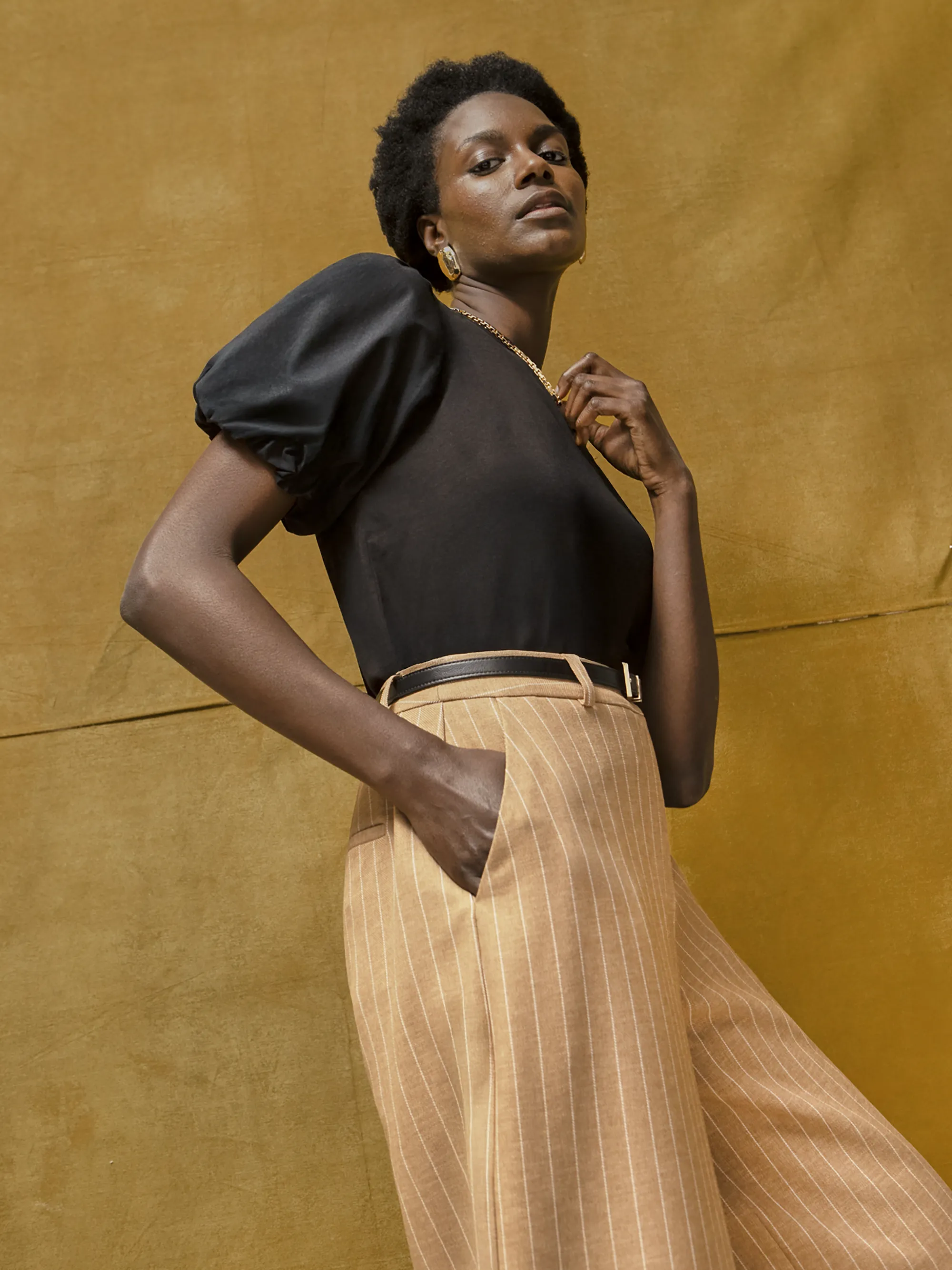 Black Pure Cotton Puff Sleeve T-Shirt