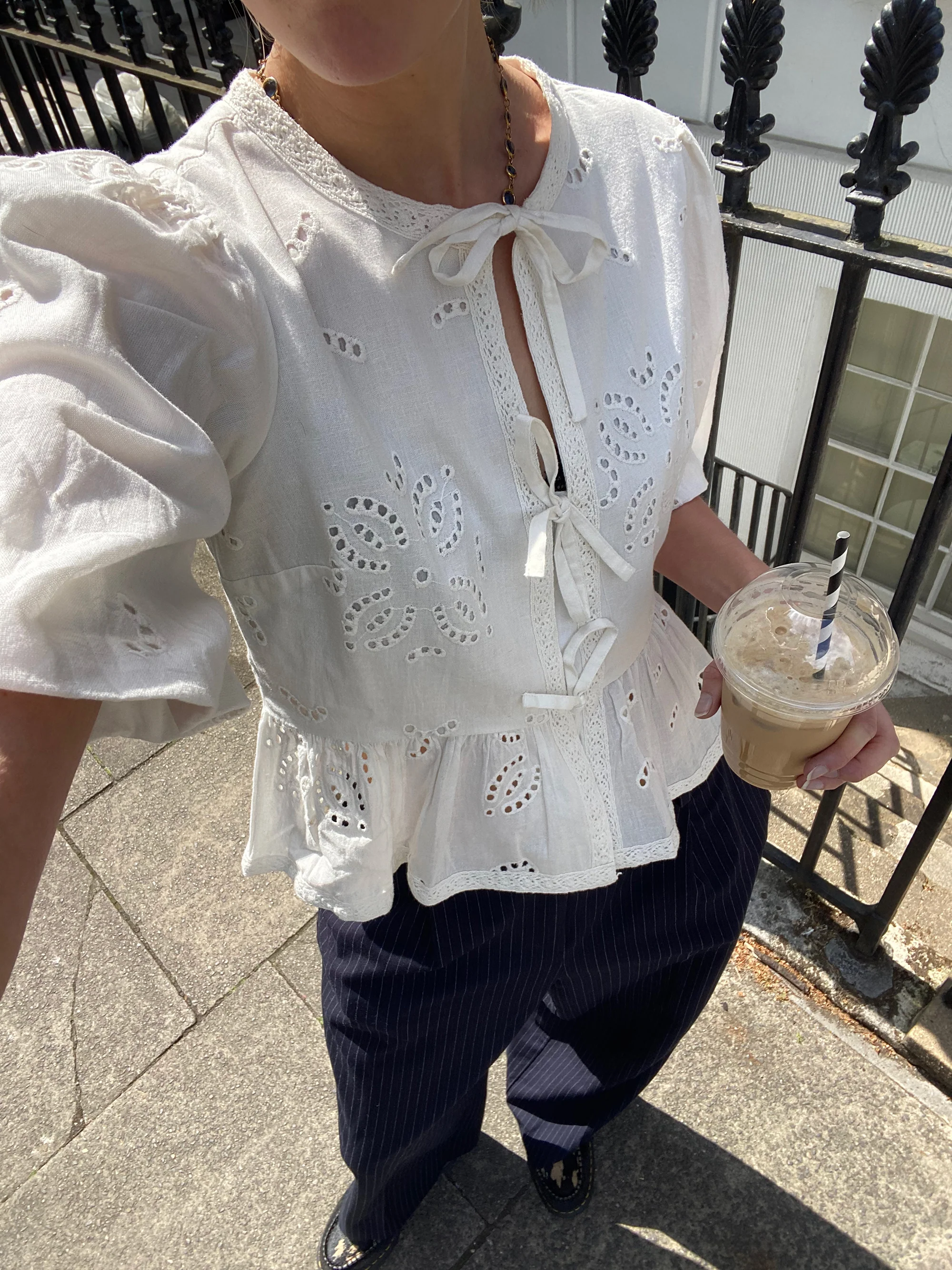 Ivory Broderie Tie Front Blouse