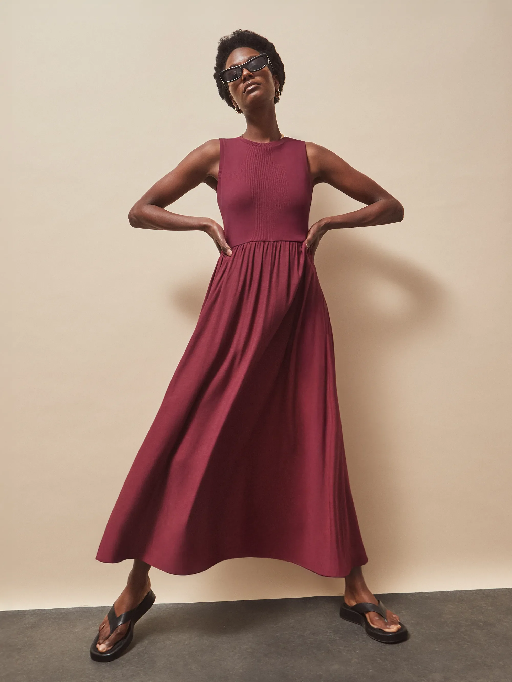 Petite Plum Contrast Fabric Sleeveless Dress