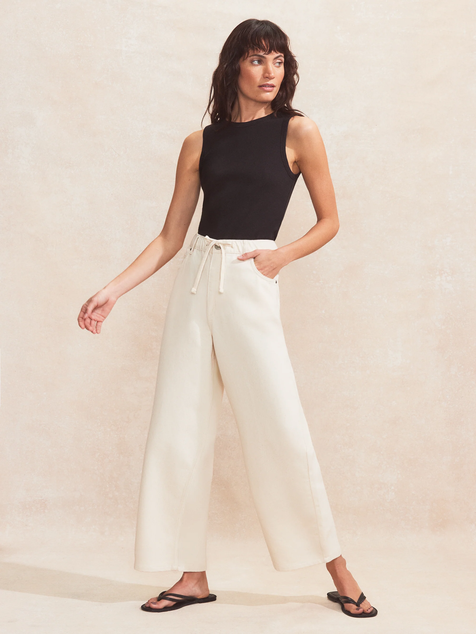 Petite Natural Denim Drawstring-Waist Jeans