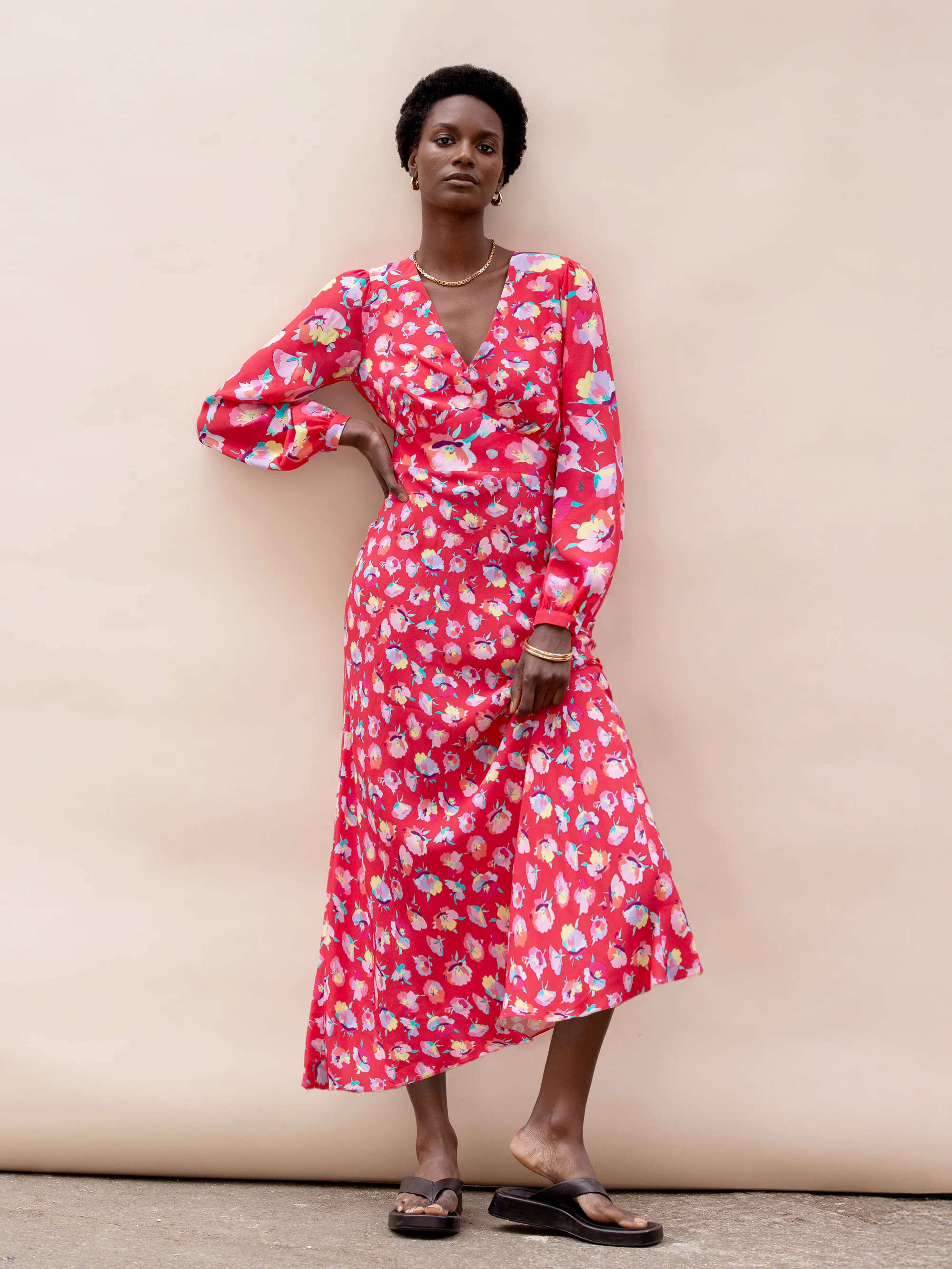 Pink Carnation Ditsy Print Tie Back Dress